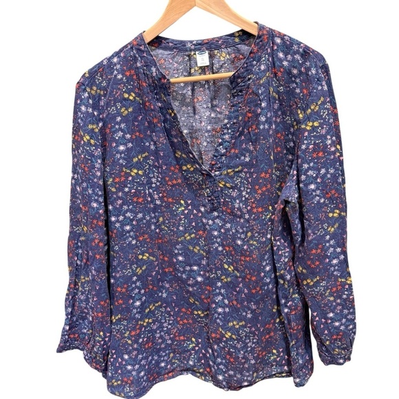 Old Navy Women’s Floral Print Long Sleeve Blouse Blue Pink Lightweight XL Casual - Picture 2 of 8